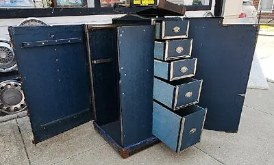 Antique Spaulding Vulcanized Fibre Steamer Wardrobe Trunk With Clothes Rack (SR) • $2999.95