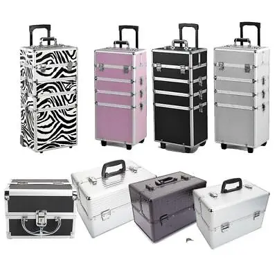 Aluminum 4 In1 Rolling Makeup Trolley Train Case Box Organizer Salon Cosmetic • $26.89