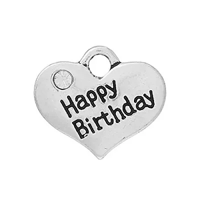 5 X Happy Birthday Heart Charm Jewellery Making Pendants Beads Tibetan Silver • £2.59