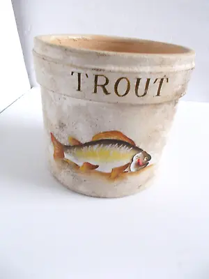 Pottery Vase With Image Of A Trout Fish On One Side 7  Diameter • $9