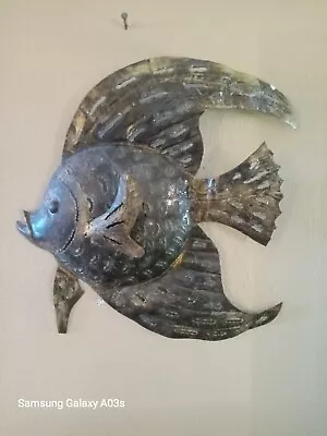 Vtg  Handmade Metal Fish Wall Sculpture Ht 13  • $32