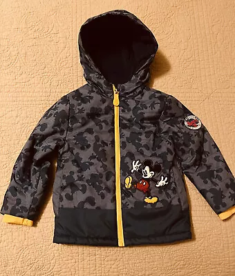 Disney Mickey Mouse Appliqué Blue Yellow Fleece Lined Hooded Jacket Coat 3 -3T • $12