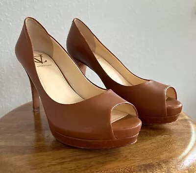 Vince Camuto VC Signature 8.5 Peep Toe Brown Leather Heels • $40