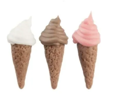 £4.50 • Buy Dolls House 3 Ice Cream Cones Soft Serve Miniature Shop Beach Cafe Accessory