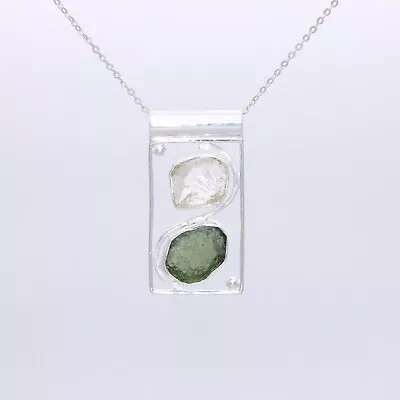 925 Sterling Silver Raw Moldavite Pendant Herkimer Diamond Gemstone Pendant • $34.99