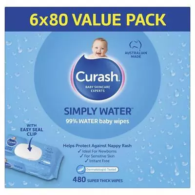 Curash Simply Water Wipes 6 X 80 Pack • $25.99