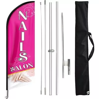 Nails Salon Feather Flag Sign Nails Salon Swooper Flag Pole Kit And Ground Stak • $63.99