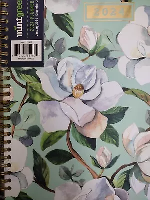 2024 Mintgreen Large Hardcover Monthly-Weekly Planner Magnolias • $12.99