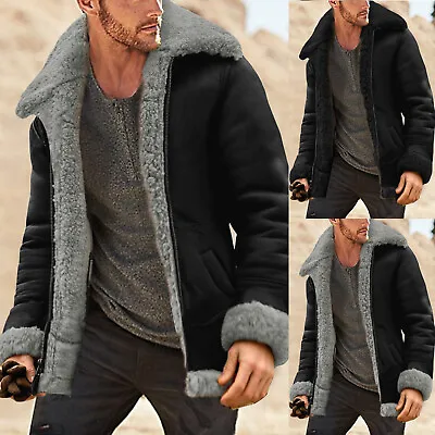 $60.89 • Buy Men's Casual Coat Lapel Jacket Denim Warm Fur Collar Fleece Lined Winter Jacket