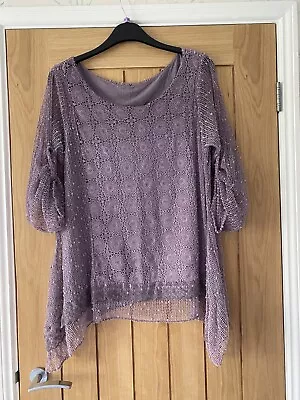 Lagenlook Lilac Lacey Floaty Top 14-16 • £2.99