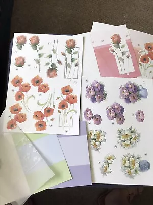 Decoupage Set 2 Sheets 4 Cards & Envelopes  2 Vellum Overlays - Floral FL03 • £2.99