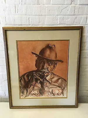 Vintage 1965 Signed Sims Chalk / Pastel Drawing Of Old Man In Hat Smoking Pipe • $50