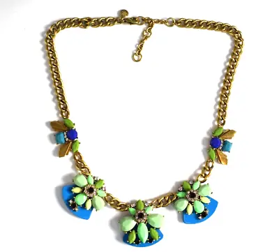 J. CREW Statement Necklace Teal Turquoise Mint Rhinestone Gold Tone • $14.95