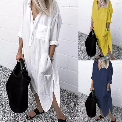 $28.49 • Buy ZANZEA Women Long Sleeve Button Up Shirt Dress Kaftan Loose Baggy Oversized NEW