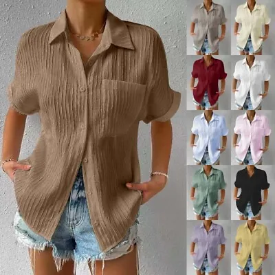 £10.99 • Buy Women Summer Shirts Short Sleeve Blouse Ladies Slim Fit Button Down Tops 6-20
