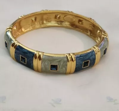 Nolan Miller Signed Bangle Bracelet Rhinestone W/Blue Enamel Glamour Collection • $42