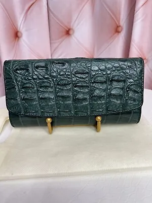 Genuine Crocodile Bone Skin Leather Interior Trifold Clutch Wallet Green NEW! • $159