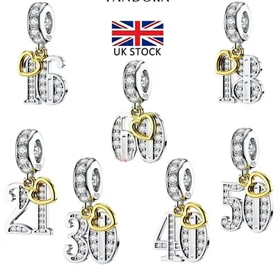 925 Sterling Silver 13th 21t Birthday Celebration Dangle Golden Charm Bracelet • £8.55