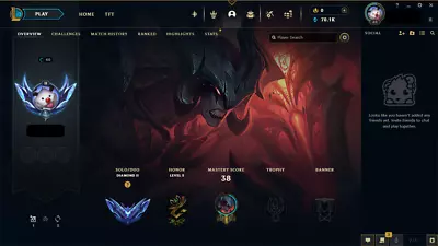 ✅ League Of Legends✅ NA Diamond 2 Unverified BE: 70140 Season 14 • $115