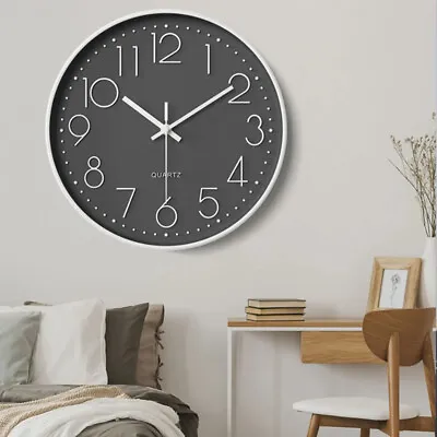 Wall Clock Round Silent Home Kitchen Bedroom Office Quartz Clock Modern Decor • £9.99