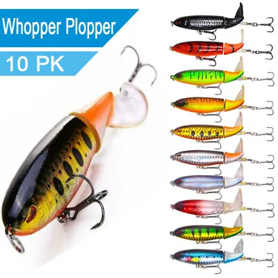 10ps Fishing Lures Bait Whopper Plopper Topwater Floating Rotating Tail For Bass • $17.98