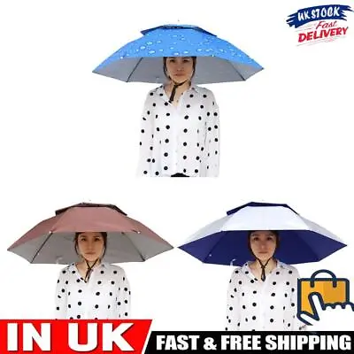 Foldable Head Double Layer Umbrella Hat Outdoor Sun Shade Headwear Fishing Cap • £9.59