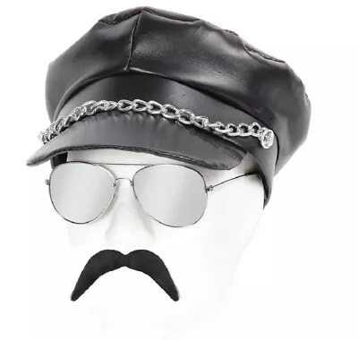  Ymca Gay Village People Motor Cycle Biker Chain Hat Glasses & Moustache - Tash • £12.95