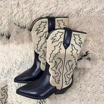 Vintage Mid Wide Calf Women's Pull On Cowgirl Cowboy Boots Printed Western Shoes • $85.56