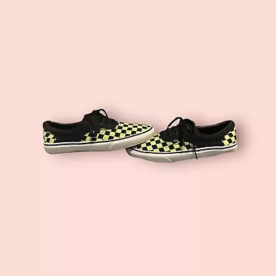 Vans Neon Green Black Checkerboard Sneakers Shoes Lace Up US Mens 9.5 • $29