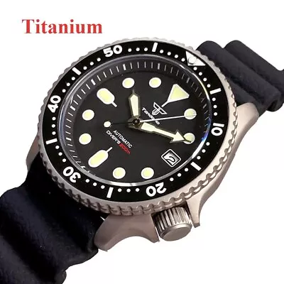 41mm Diver Titanium Men Watch Black Dial Sapphire Glass NH35 Automatic Movement • $98.70