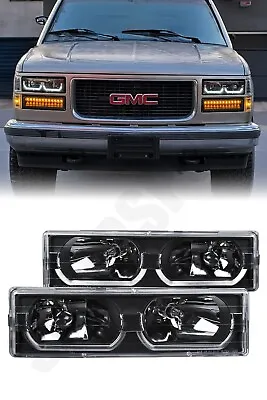 Black Euro Clear Headlights W/ LED Bar For 1988-1999 GMC Chevy C/K Full Size  • $119.99