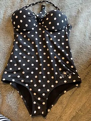 Ladies Lovely Swimming Costume Sz 8/10 Polka Dot Black Halter Neck  Wired/push U • £8
