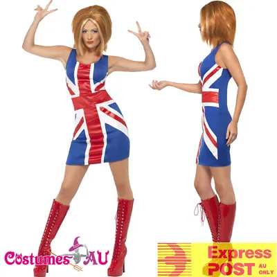 Ladies Ginger Spice Girls Costume Union Jack 1990s Fancy Dress 90s Pop Star 80s • $34.19