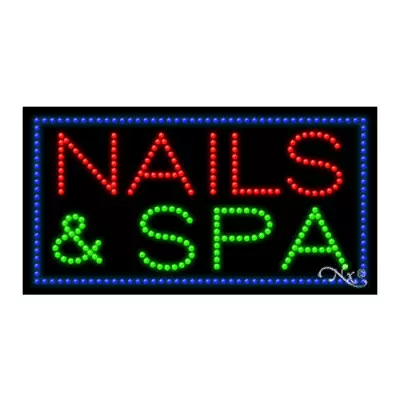 NEW “NAILS & SPA  32x17 BORDER SOLID & ANIMATED LED SIGN W/CUSTOM OPTION 20369 • $394