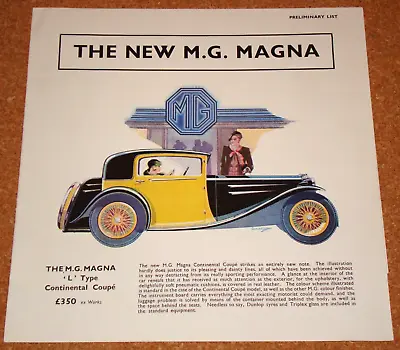 MG MAGNA L-TYPE Coupe 2/4-seater ++ - VERY RARE 1933 UK Foldout Sales Brochure • $112