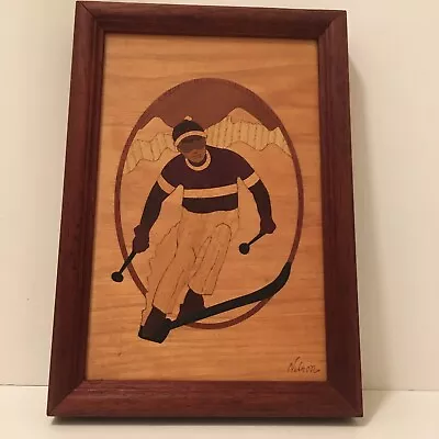 Hudson River Inlay Marquetry Picture Of A Skier Signed Nelson • $40