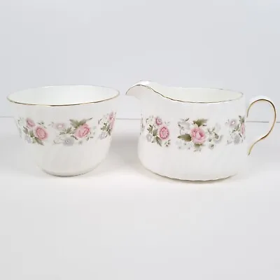 Minton Spring Bouquet Milk Jug Creamer Open Sugar Bowl Floral Bone China Vintage • £17.64