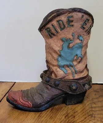 Vintage Cowboy Boot Ride 'Em Resin Southwest Man Cave Boy's Room Decor 9 1/2   • $12