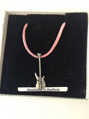 Bass Guitar PP-M05 Pewter Pendant On A PINK CORD Necklace  • $9.89