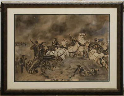 Vintage Charcoal Drawing Napoleon Waterloo Antique Oil Pastel Painting Military • $300
