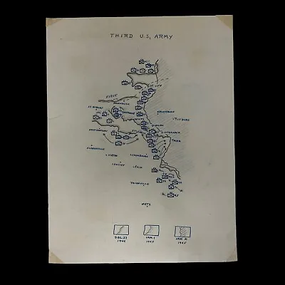 RARE! WWII Pattons U.S. Third Army Hand-Drawn Bastogne Battle Of The Bulge Map • $1160