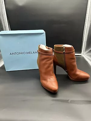 Antonio Melani Ankle Boots Pointed Toe High Heels Booties Leather Brown Size 11M • $15.99