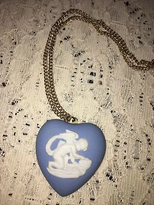 £34.77 • Buy Vintage Pale Blue Wedgwood Jasperware Heart-Shaped Pendant Necklace IOB