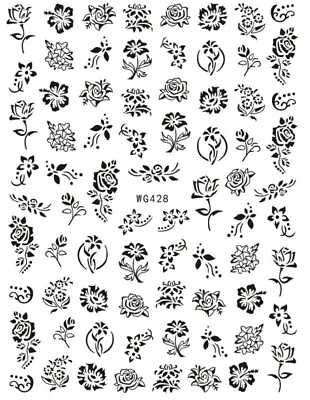 £2.65 • Buy Nail Art Stickers Transfers Adhesive Black Roses Flowers (WG428)
