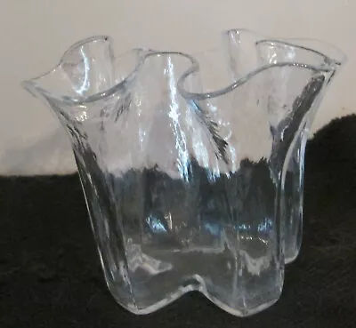 Muurla Finland Clear Ruffle Handkerchief Vase 6.25  Vintage MCM Hand Blown Glass • $41.08