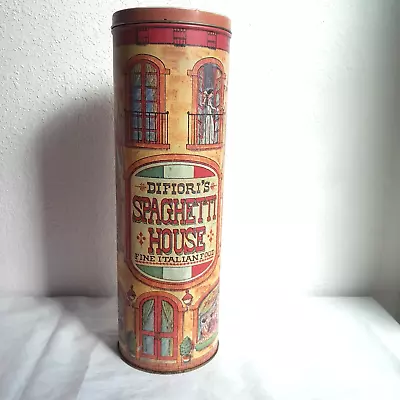 VINTAGE 1979 Difiori's Spaghetti House Italian Food Pasta Tin 12  Tall Canister • $14