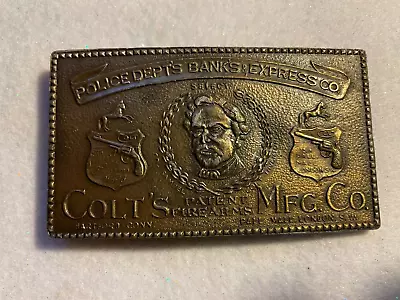 Police Dept's Bank's & Express Co. Colt's Firearms Mfg. Co. Brass Belt Buckle • $8