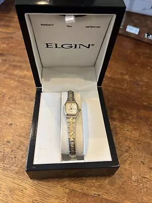 Ladies Vintage Elgin Quartz Watch Genuine Diamond 2 Tone NOS • $29.99