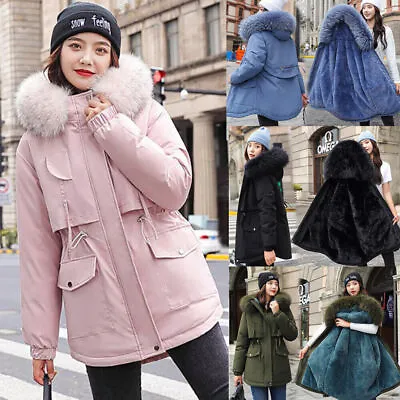 £24.98 • Buy Womens Ladies Quilted Winter Coat Puffer Fur Collar Hooded Jacket Parka Size New