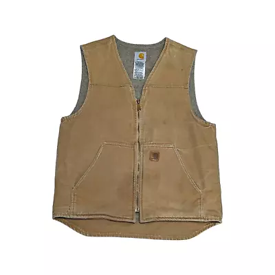 Y2K Carhartt Sherpa Lined Duck Vest Utility Workwear V26 Mens Medium Full Zip • $68